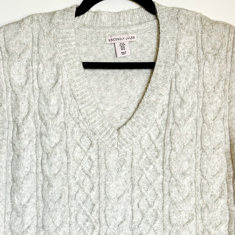 Sincerely Jules Soft Knitted Light Gray Vest Extra Long Argyle size Medium - Picture 6 of 6